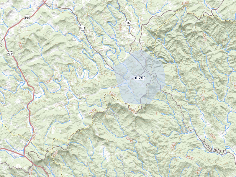 NEXRAD radar-signature map of the hail storm over West Jefferson, NC on Jul 28, 2026