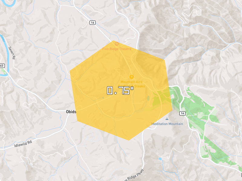 Hail map of West Jefferson, NC on Jul 28, 2026, hail up to 0.75"