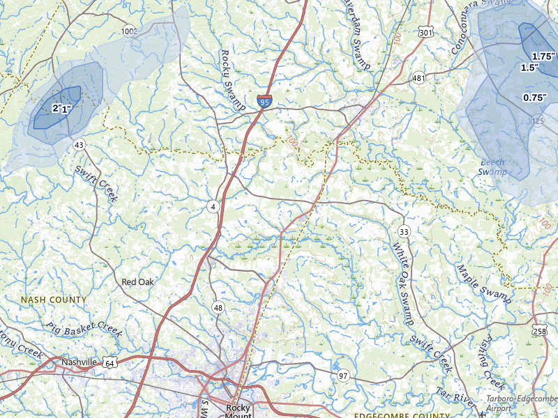 NEXRAD radar-signature map of the hail storm over Whitakers, NC on Jul 6, 2026