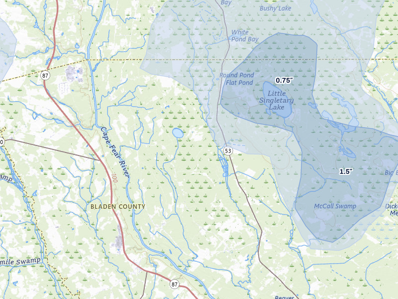 NEXRAD radar-signature map of the hail over White Oak, NC