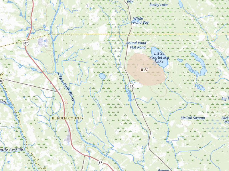 Radar-estimated hail-size map of the storm over White Oak, NC