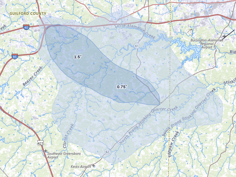 NEXRAD radar-signature map of the hail storm over Whitsett, NC on Aug 11, 2026