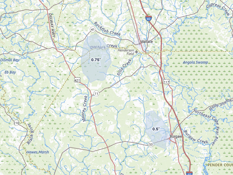 NEXRAD radar-signature map of the hail storm over Willard, NC on May 30, 2026