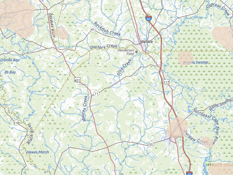 Radar-estimated hail-size map of the storm over Willard, NC on Jul 8, 2026