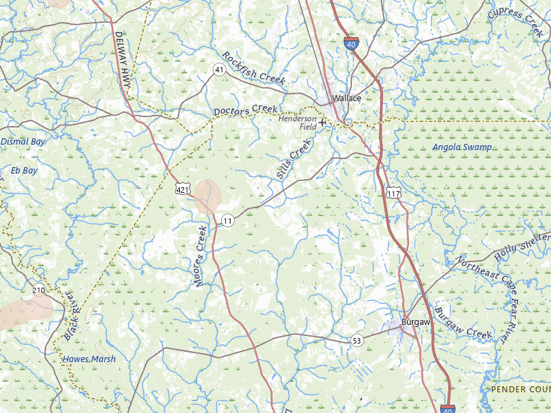 Radar-estimated hail-size map of the storm over Willard, NC on Jul 20, 2026