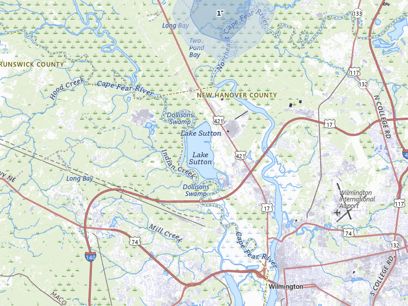 NEXRAD radar-signature map of the hail storm over Wilmington, NC on Jul 7, 2026