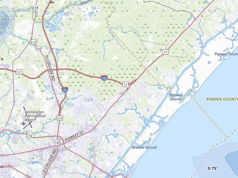 NEXRAD radar-signature map of the hail storm over Wilmington, NC on Aug 24, 2026
