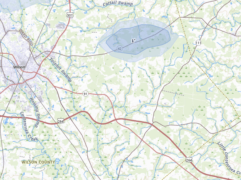 NEXRAD radar-signature map of the hail storm over Wilson, NC on Jun 26, 2026