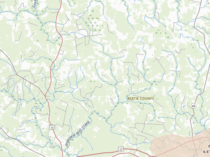 Radar-estimated hail-size map of the storm over Windsor, NC on Jun 27, 2026