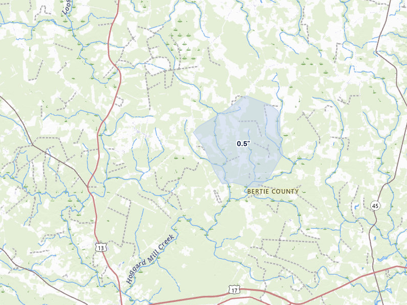 NEXRAD radar-signature map of the hail storm over Windsor, NC on Jul 28, 2026