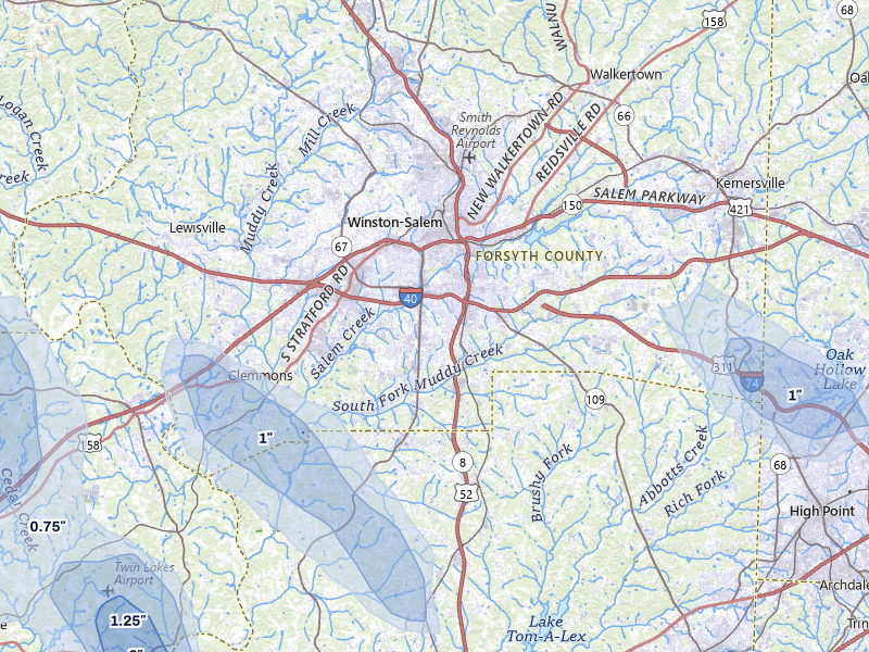 NEXRAD radar-signature map of the hail storm over Winston-Salem, NC on Aug 11, 2026