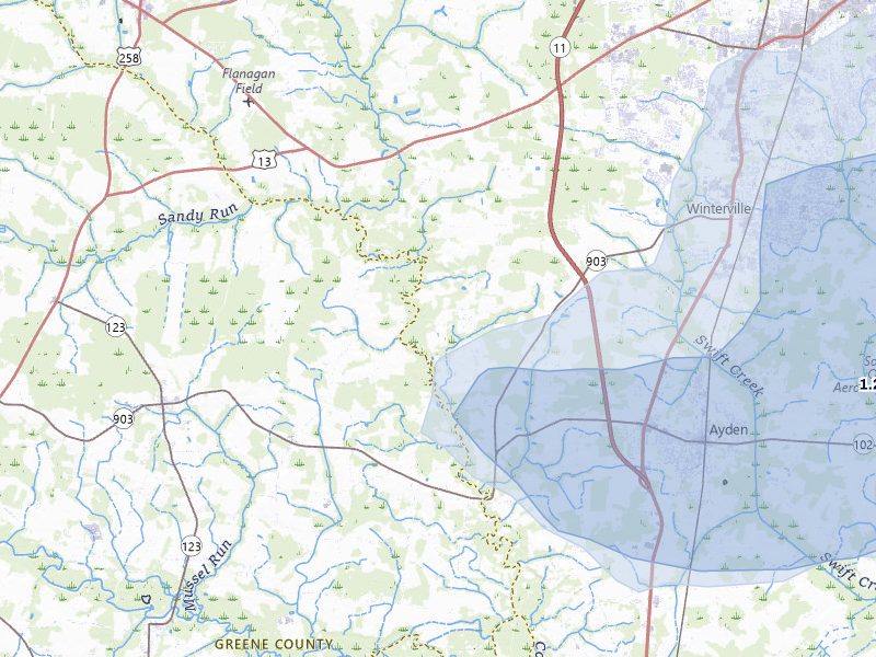 NEXRAD radar-signature map of the hail storm over Winterville, NC on Aug 10, 2026