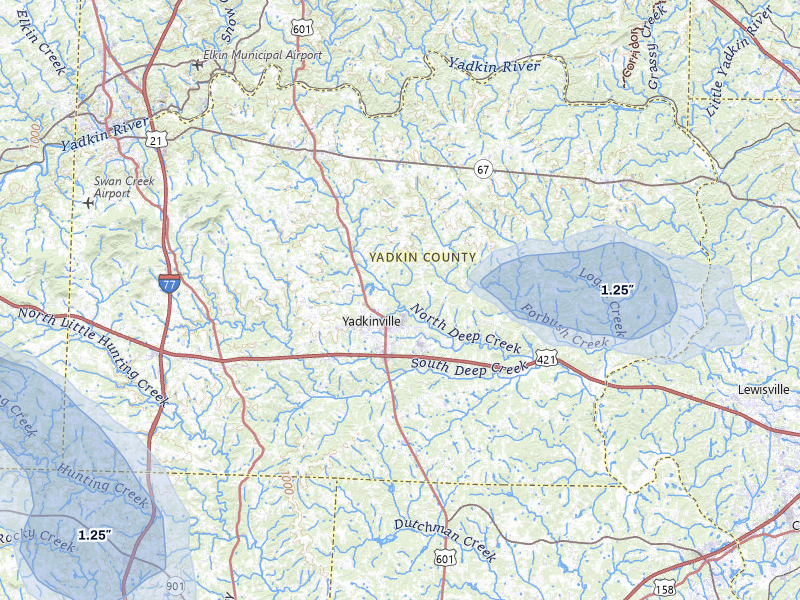 NEXRAD radar-signature map of the hail storm over Yadkinville, NC on Aug 17, 2026