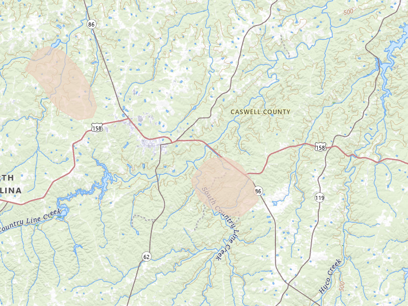 Radar-estimated hail-size map of the storm over Yanceyville, NC on Jul 28, 2026
