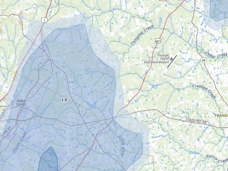 NEXRAD radar-signature map of the hail over Youngsville, NC
