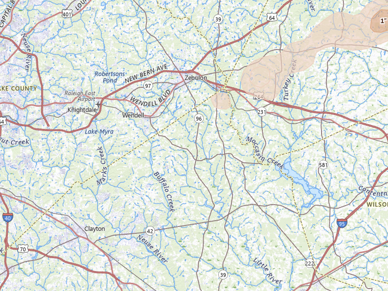 Radar-estimated hail-size map of the storm over Zebulon, NC