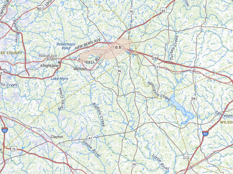Radar-estimated hail-size map of the storm over Zebulon, NC
