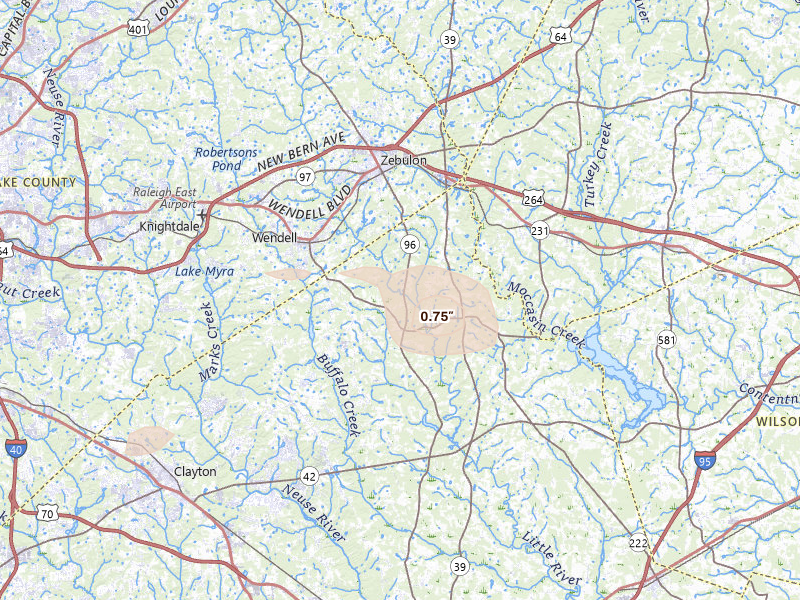 Radar-estimated hail-size map of the storm over Zebulon, NC