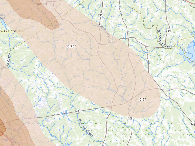 Radar-estimated hail-size map of the storm over Zebulon, NC