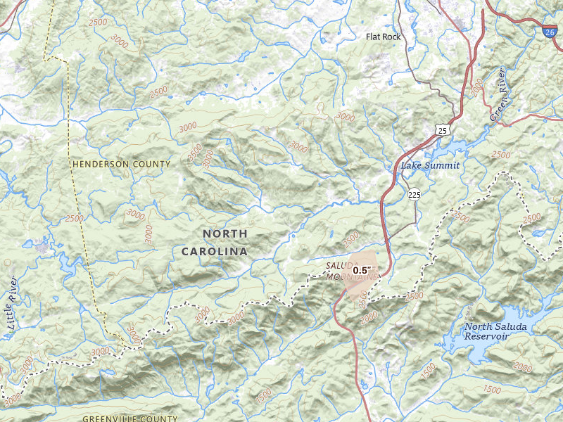 Radar-estimated hail-size map of the storm over Zirconia, NC on Aug 10, 2026