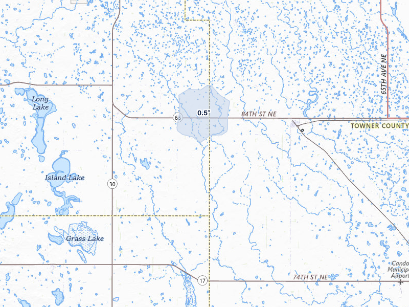 NEXRAD radar-signature map of the hail over Agate, ND