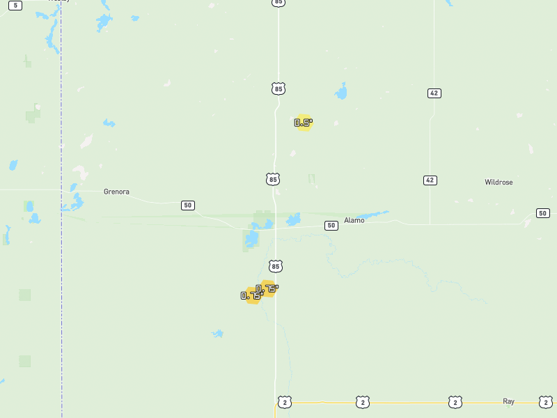 Hail map of Alamo, ND on Jun 7, 2026, hail up to 0.75"