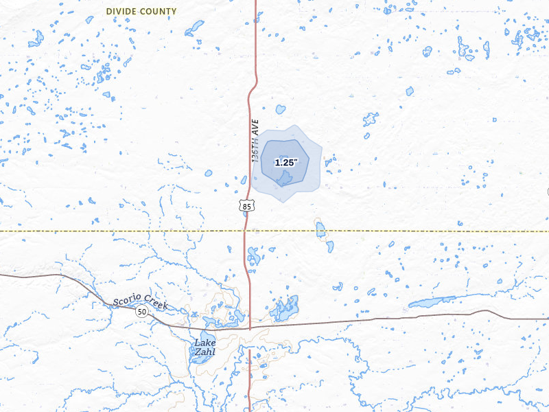 NEXRAD radar-signature map of the hail storm over Alamo, ND on Jun 26, 2026