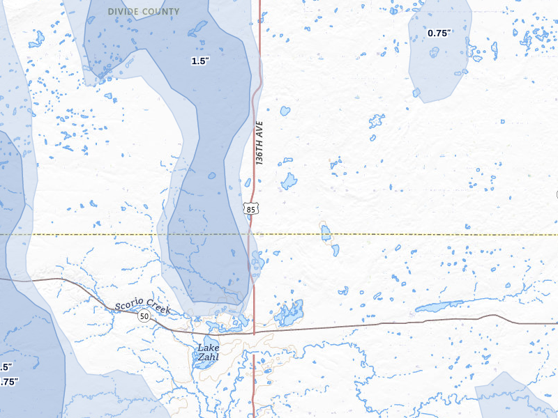 NEXRAD radar-signature map of the hail storm over Alamo, ND on Jun 27, 2026