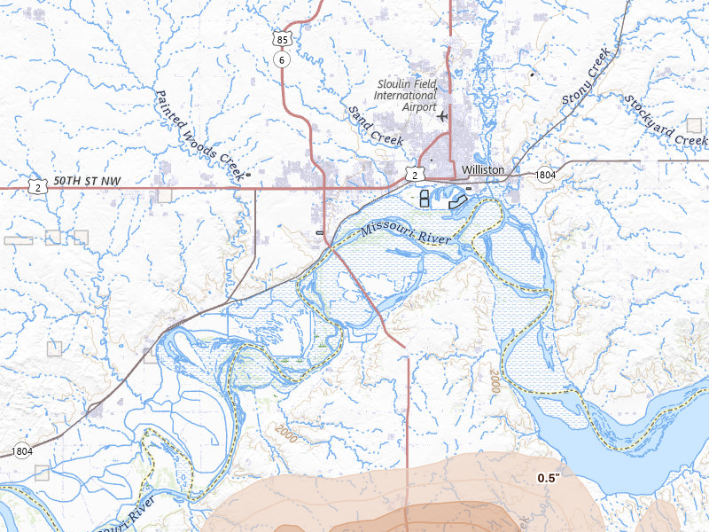 Radar-estimated hail-size map of the storm over Alexander, ND on Aug 29, 2026