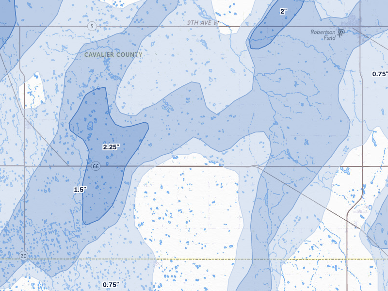 NEXRAD radar-signature map of the hail over Alsen, ND