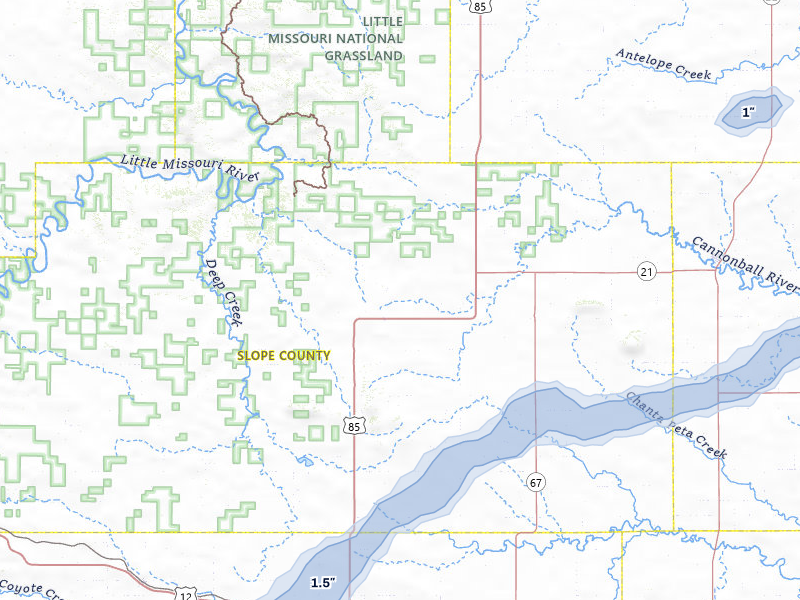 NEXRAD radar-signature map of the hail storm over Amidon, ND on Jul 6, 2026