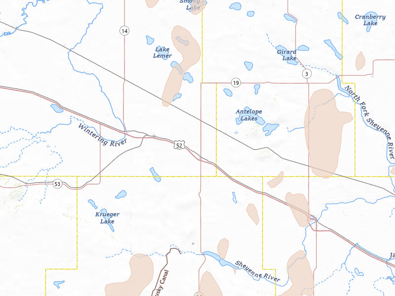 Radar-estimated hail-size map of the storm over Anamoose, ND on Jun 9, 2026