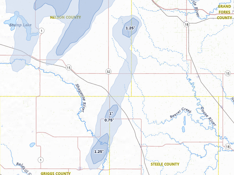 NEXRAD radar-signature map of the hail storm over Aneta, ND on Jun 2, 2026