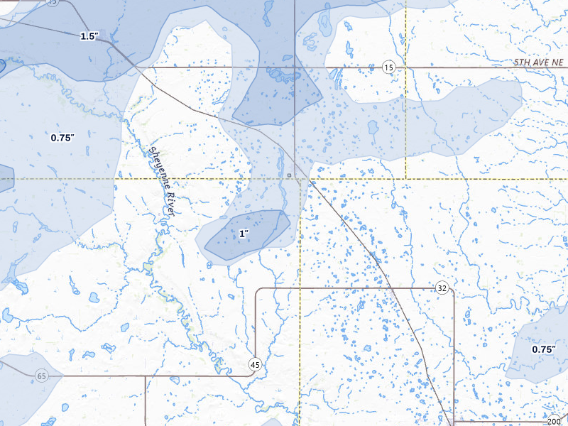 NEXRAD radar-signature map of the hail storm over Aneta, ND on Aug 2, 2026