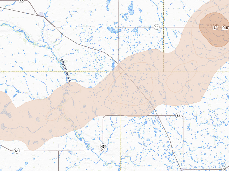 Radar-estimated hail-size map of the storm over Aneta, ND