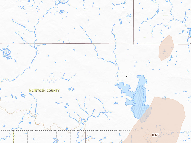 Radar-estimated hail-size map of the storm over Ashley, ND on Aug 29, 2026