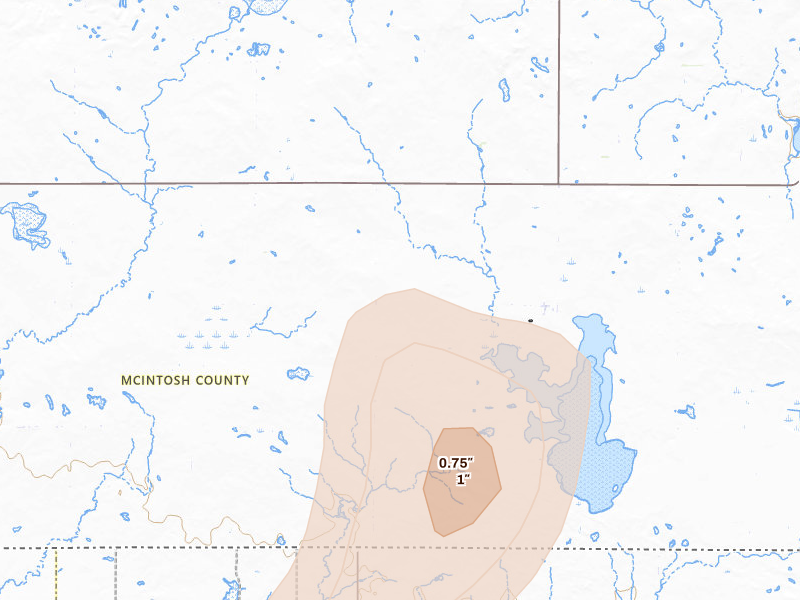 Radar-estimated hail-size map of the storm over Ashley, ND