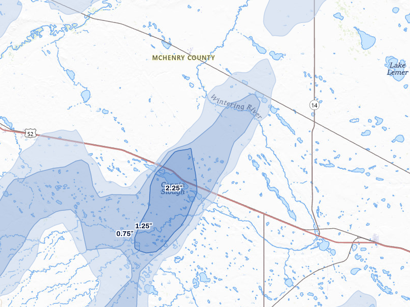 NEXRAD radar-signature map of the hail storm over Balfour, ND on Sep 3, 2026