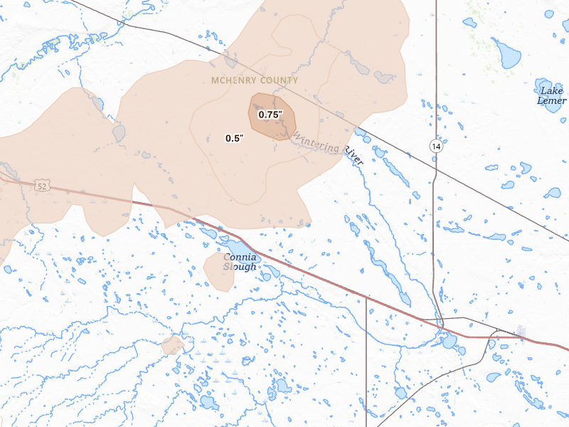 Radar-estimated hail-size map of the storm over Balfour, ND