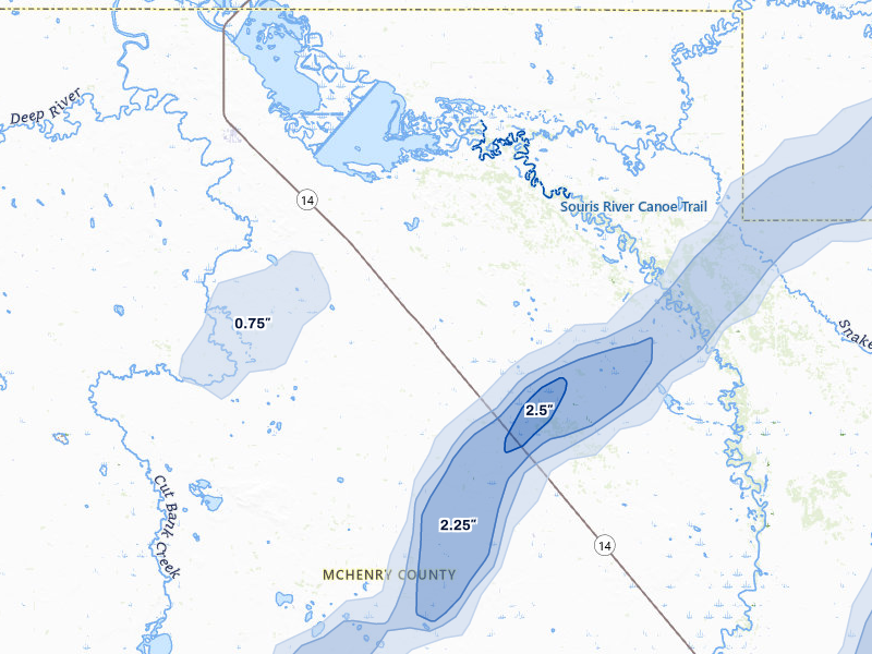 NEXRAD radar-signature map of the hail storm over Bantry, ND on Sep 6, 2026