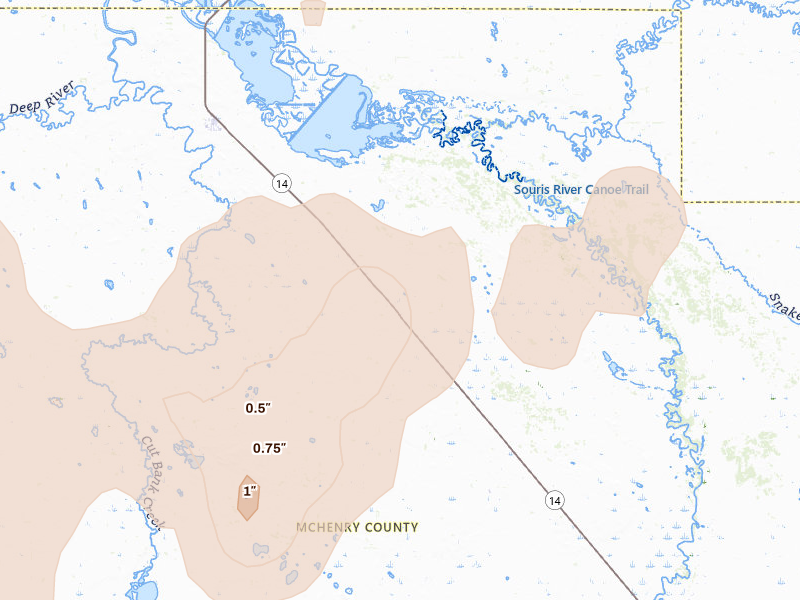 Radar-estimated hail-size map of the storm over Bantry, ND