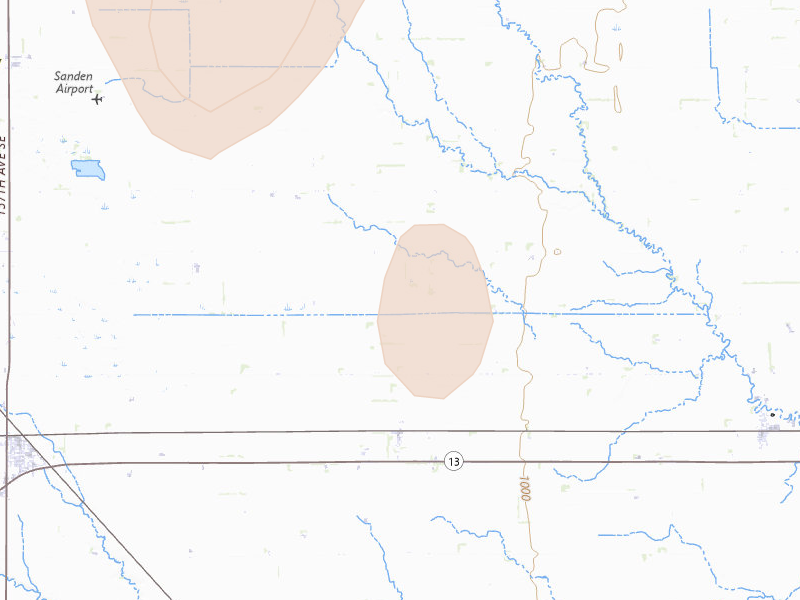 Radar-estimated hail-size map of the storm over Barney, ND on Jul 30, 2026