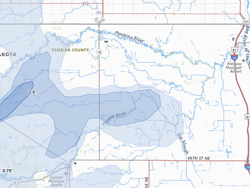 NEXRAD radar-signature map of the hail storm over Bathgate, ND on Jun 2, 2026