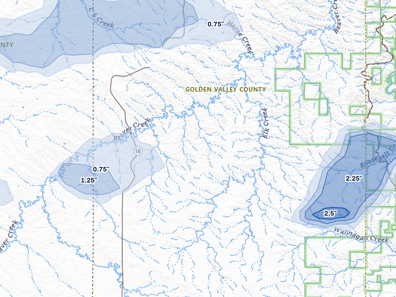 NEXRAD radar-signature map of the hail storm over Beach, ND on Jul 2, 2026