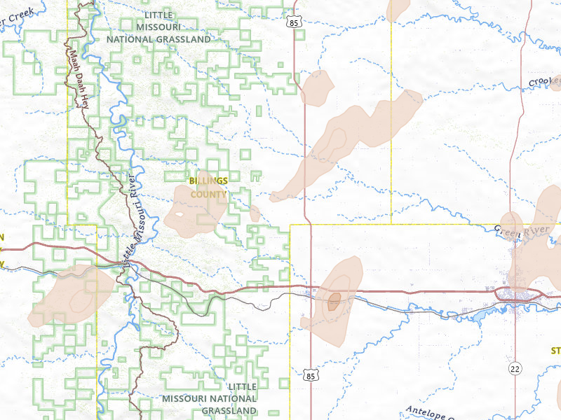 Radar-estimated hail-size map of the storm over Belfield, ND