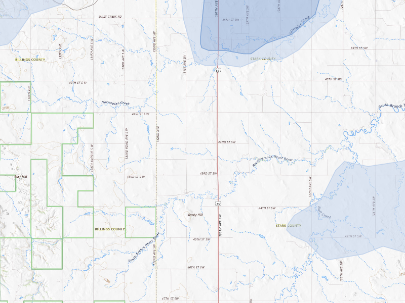 NEXRAD radar-signature map of the hail storm over Belfield, ND on Sep 6, 2026