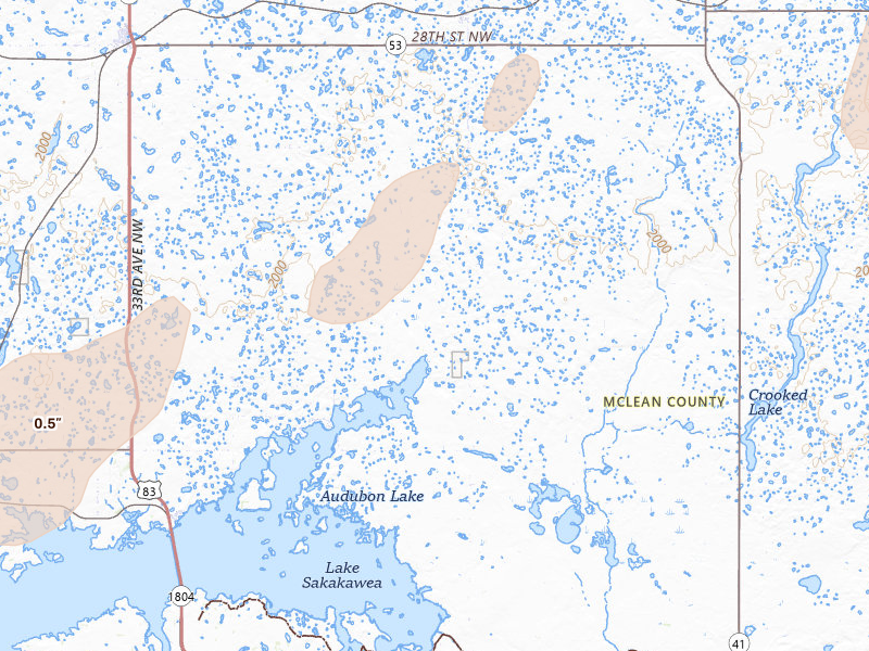 Radar-estimated hail-size map of the storm over Benedict, ND