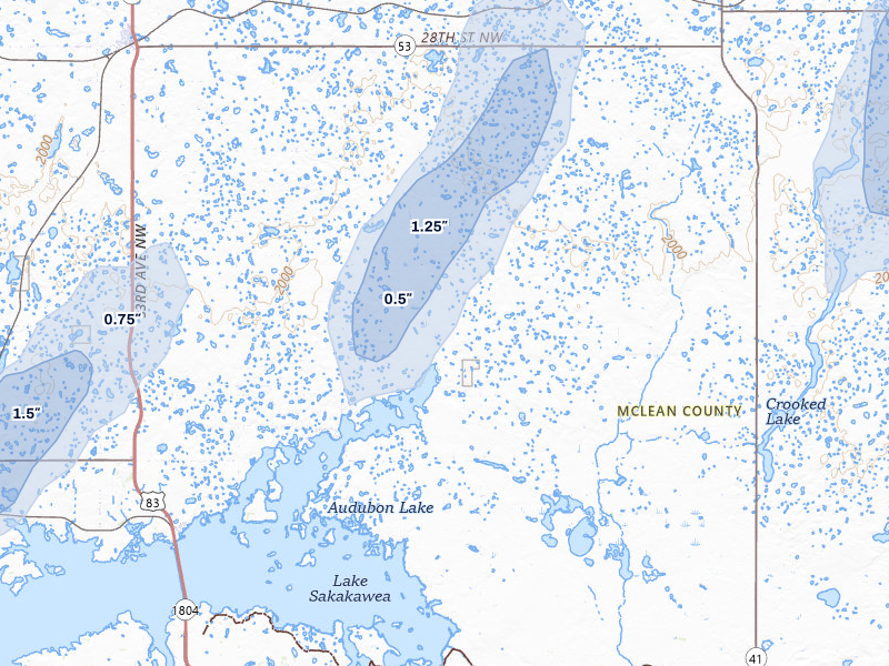 NEXRAD radar-signature map of the hail storm over Benedict, ND on Sep 6, 2026
