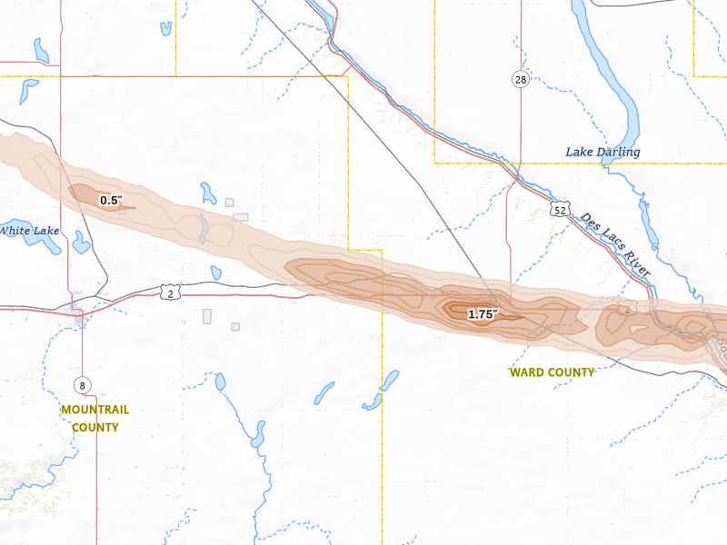 Radar-estimated hail-size map of the storm over Berthold, ND