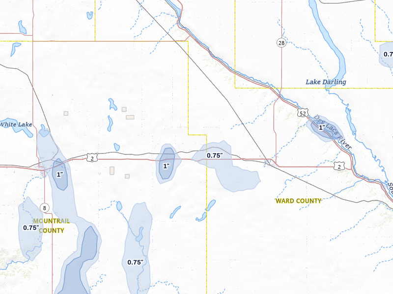 NEXRAD radar-signature map of the hail storm over Berthold, ND on Jun 27, 2026